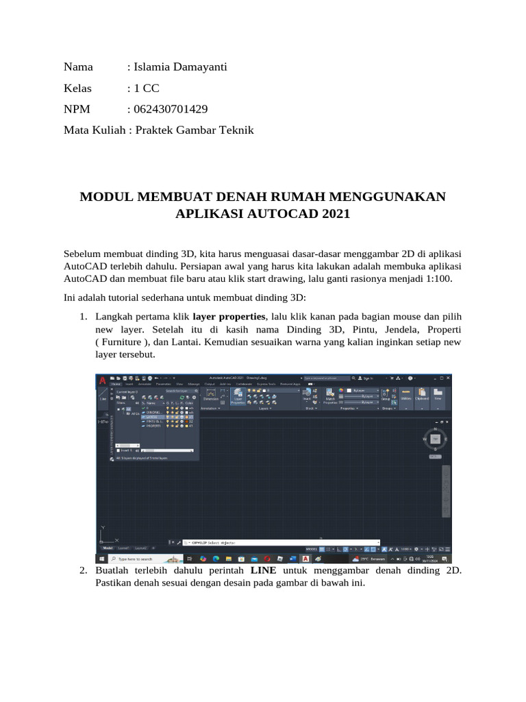 Modul membuat denah rumah menggunakan aplikasi autocad 2021 pdf