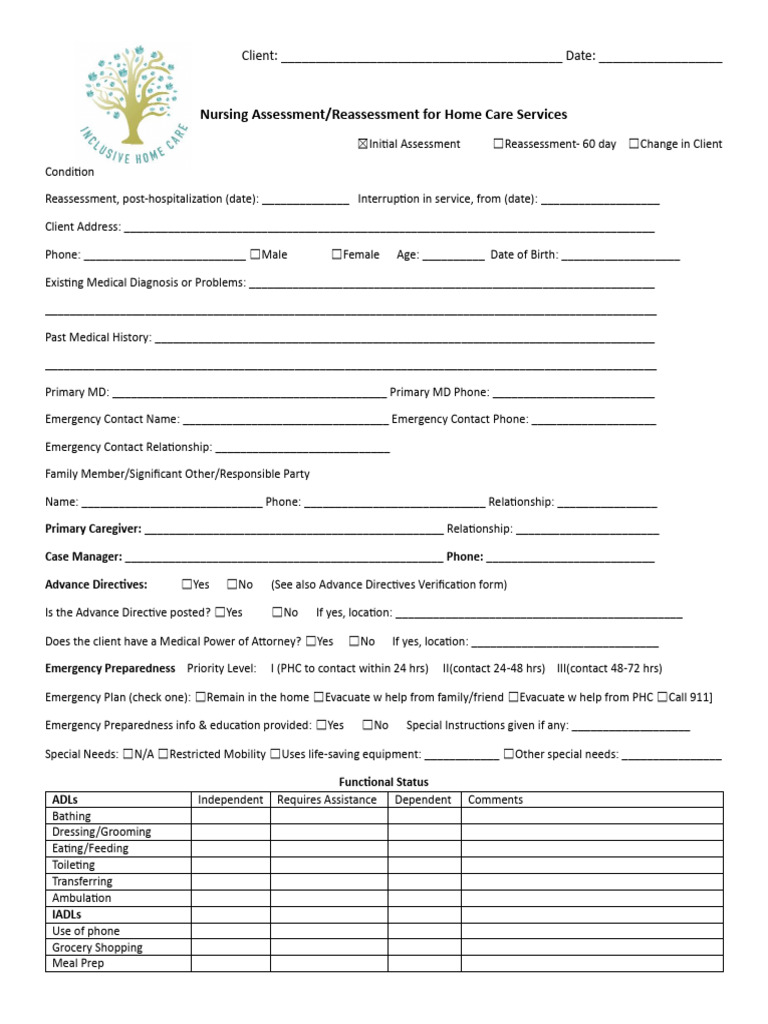 Nursing Assessment Reassessment Form | PDF | Stairs | Hygiene