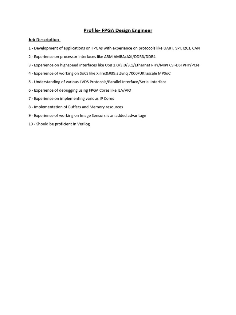 JD For FPGA Design Engineer | PDF