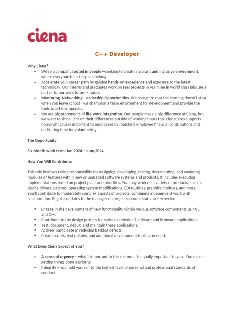 Intern Co-Op - C++ Developer | PDF | Internet Protocols | I Pv6