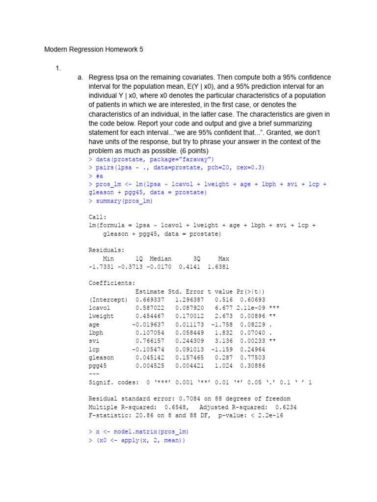 Modern Regression Homework 5-1 | PDF | Coefficient Of Determination ...