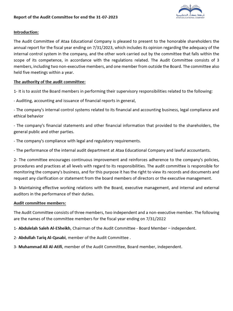 1421 2024-01-07 16-37-04 en | PDF | Internal Control | Audit Committee
