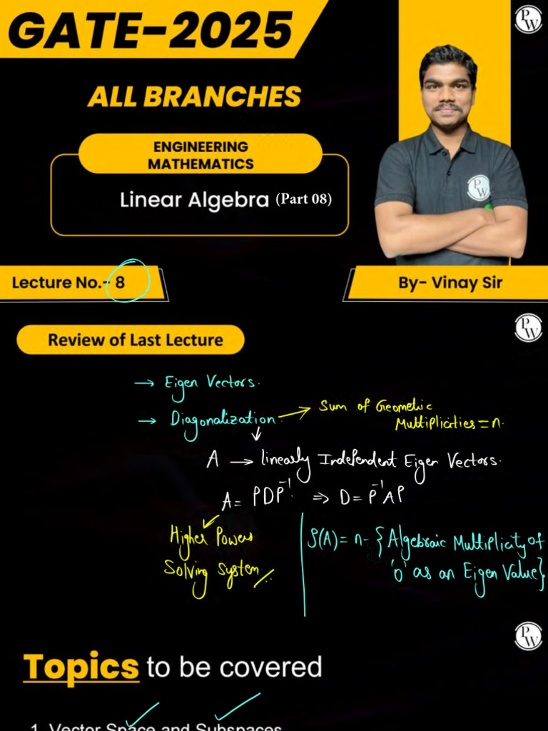 Linear Algebra (Part 08) (Lec 08) - Class Notes | PDF