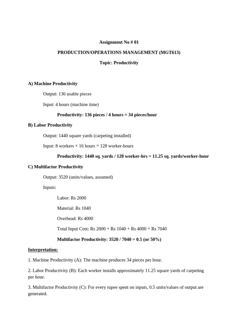 Productivity Analysis in Operations Management | PDF