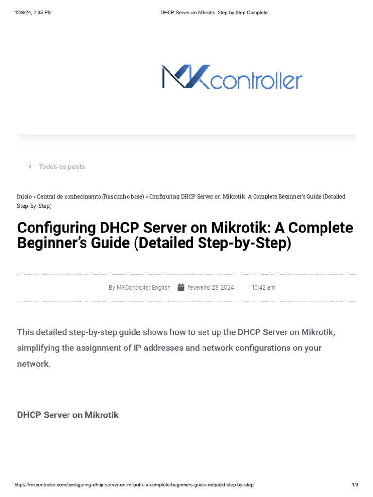 Mikrotik DHCP Server Setup Guide | PDF | Ip Address | Computer Network