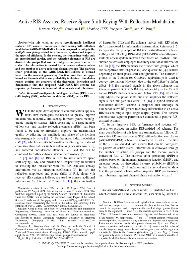 Active RIS-Assisted Receive Space Shift Keying With Reflection ...