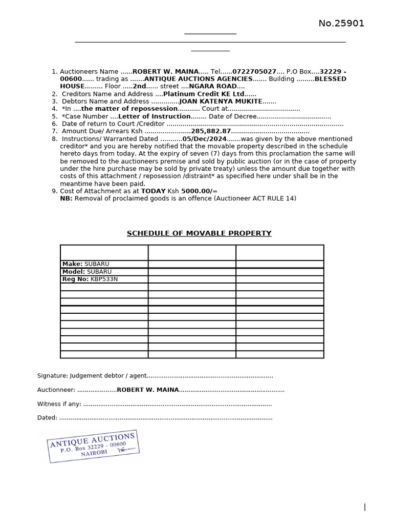 OREA Form 161 Auction Notice | PDF | Repossession | Property Law