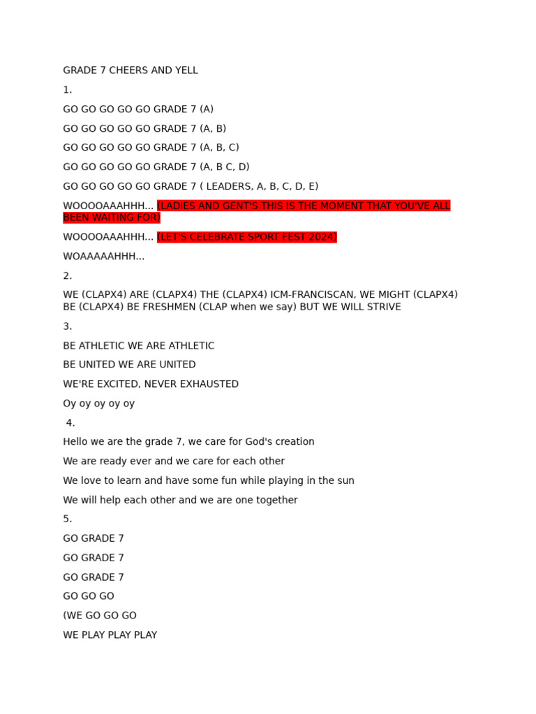 Grade 7 Cheerleading Routines | PDF