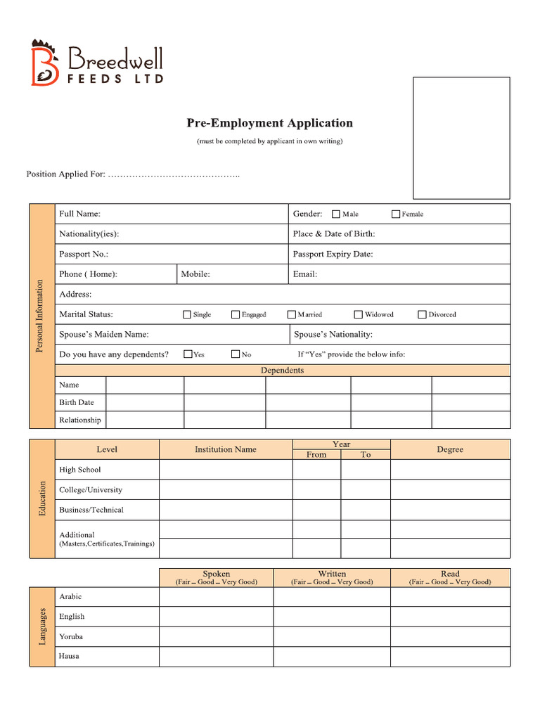 Breedwell Employment Application | PDF