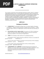 California LLC Operating Agreement Short Form Example