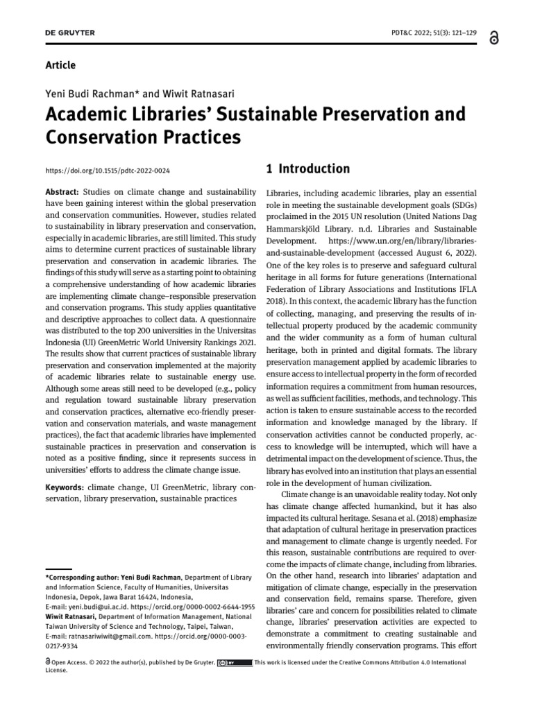 Academic Libraries Sustainable Preservation and C | PDF ...