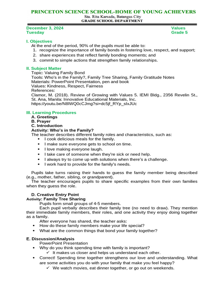 Dec. 3-6 VALUES | PDF | Teachers | Social Psychology