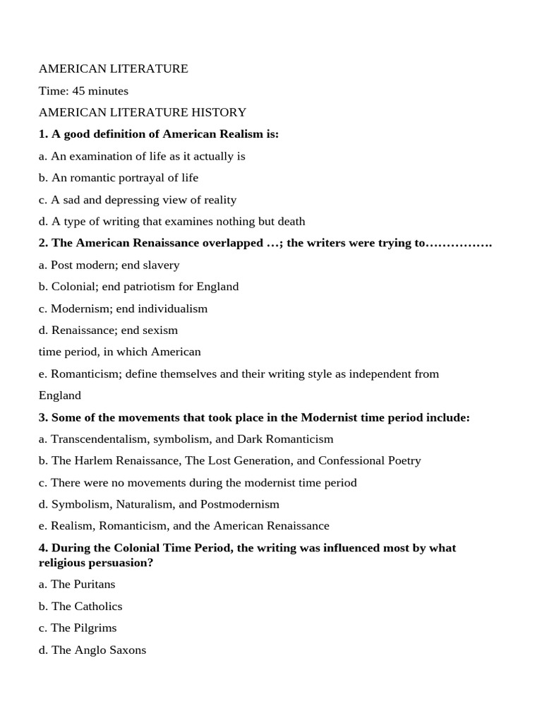 Overview of American Literature Movements | PDF | Romanticism | Edith ...