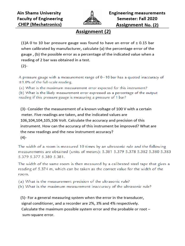 Engineering Measurements Assignment 2 | PDF | Calibration | Accuracy ...