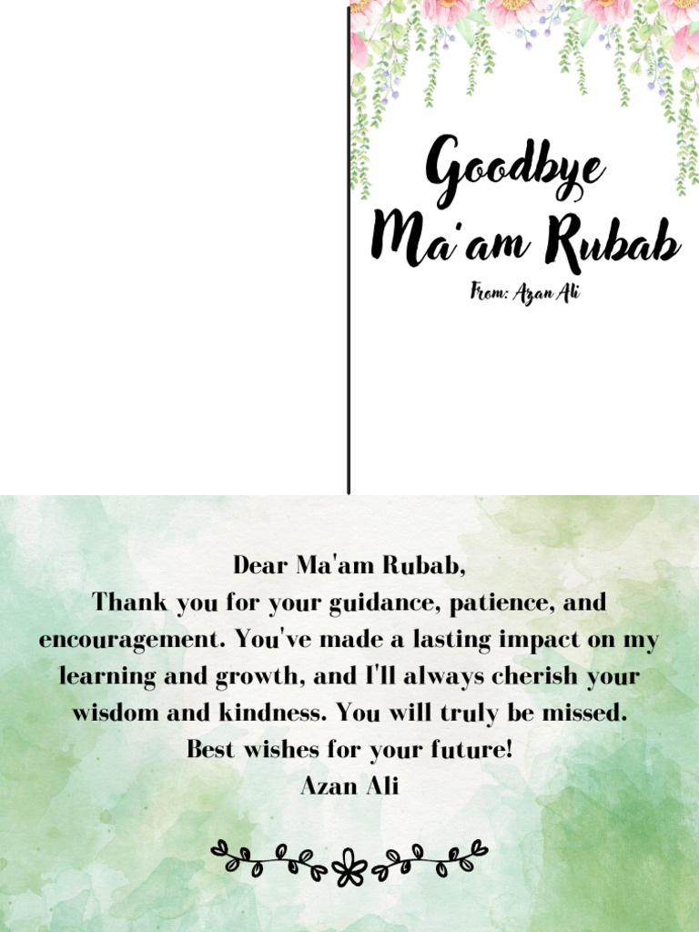 Farewell Message to Ma'am Rubab | PDF