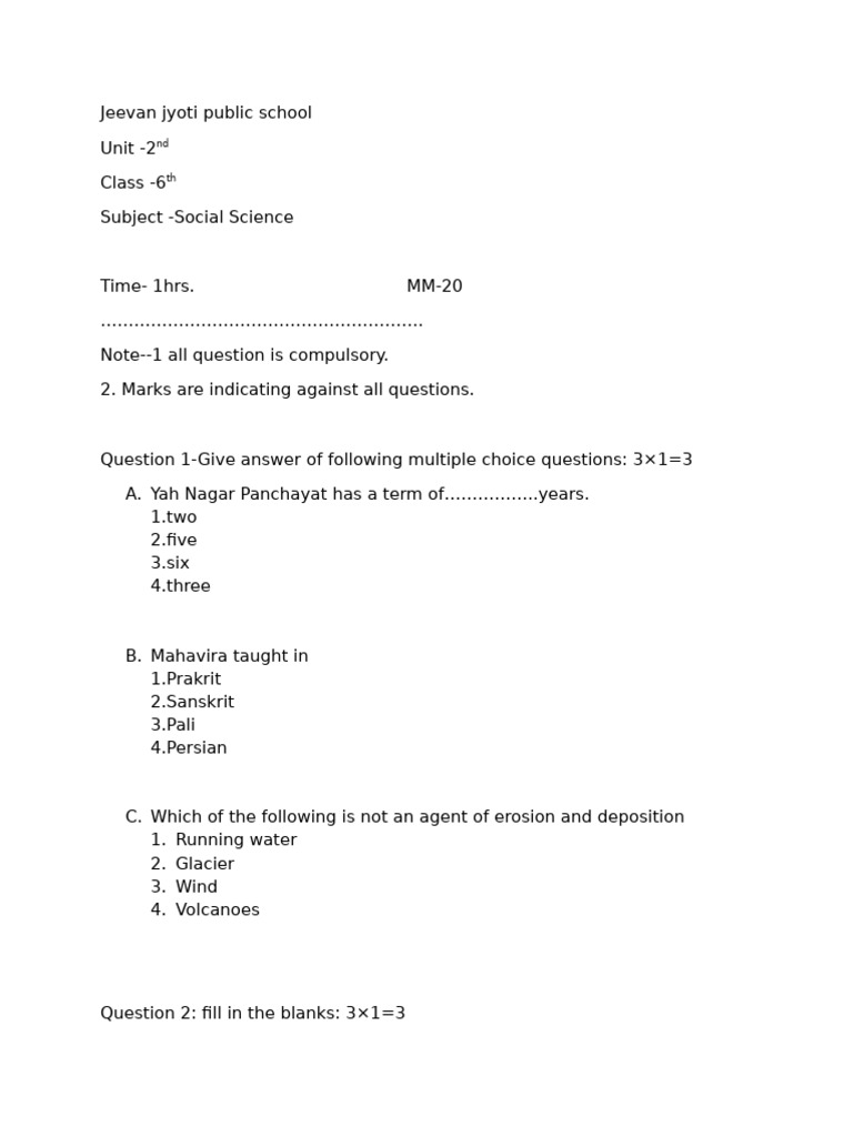 Class six unit 2nd social science pdf