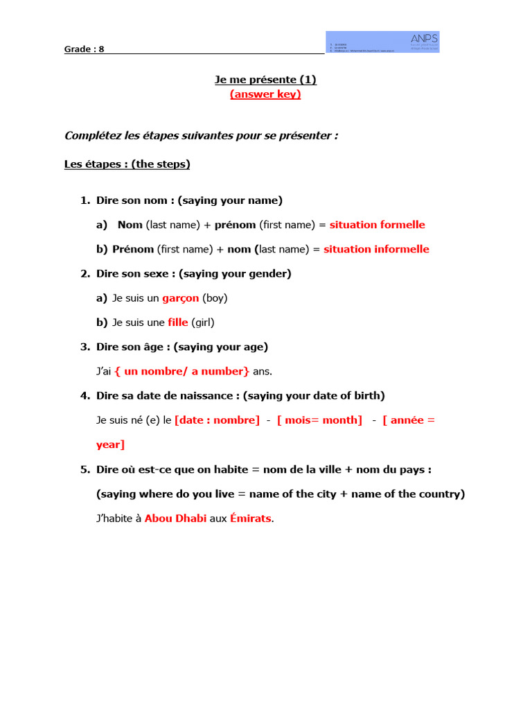 Se présenter en français : Guide étape par étape | PDF