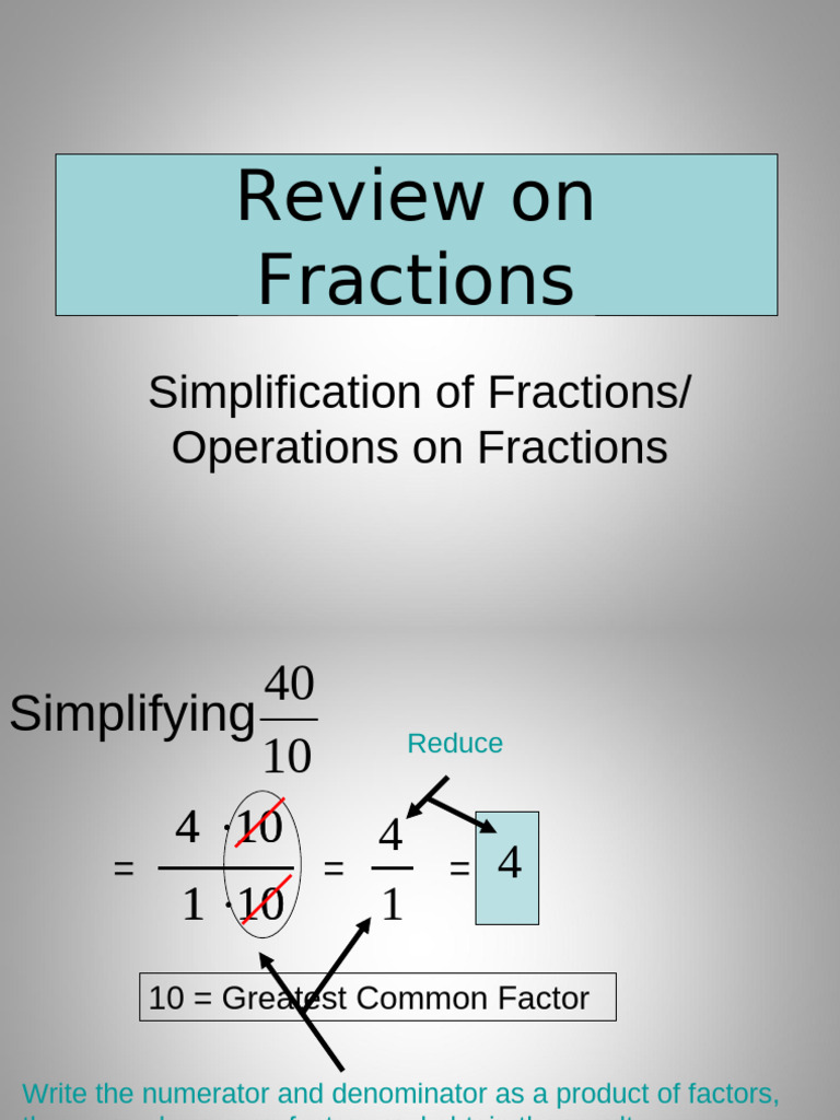 Review On Fractions | PDF | Division (Mathematics) | Mathematical Notation