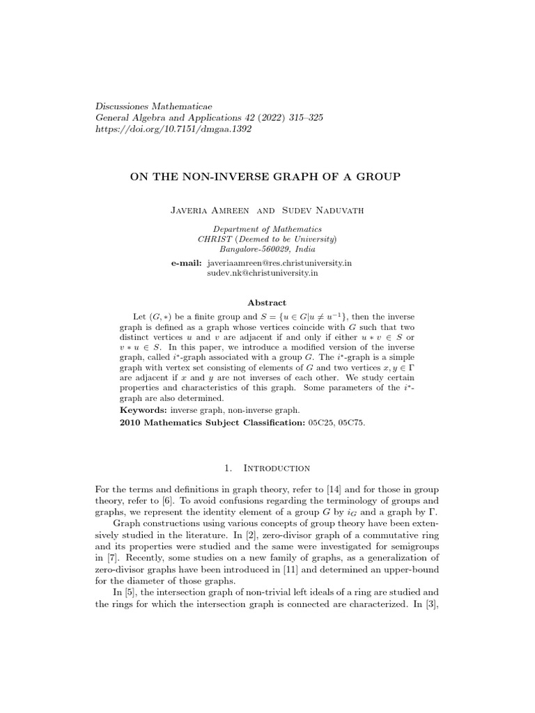 Non-Inverse Graphs in Group Theory | PDF | Group (Mathematics) | Vertex ...