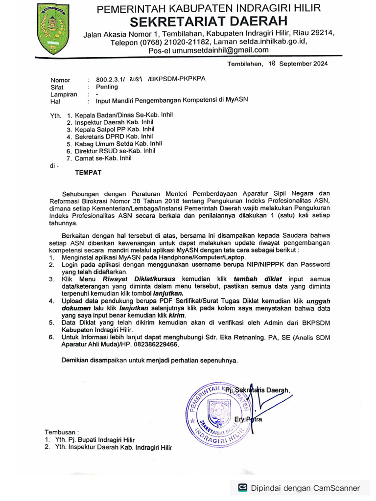 Surat Edaran Input Mandiri IP ASN | PDF