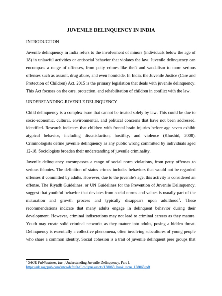 Juvenile Delinquency in India Explained | PDF | Juvenile Delinquency ...