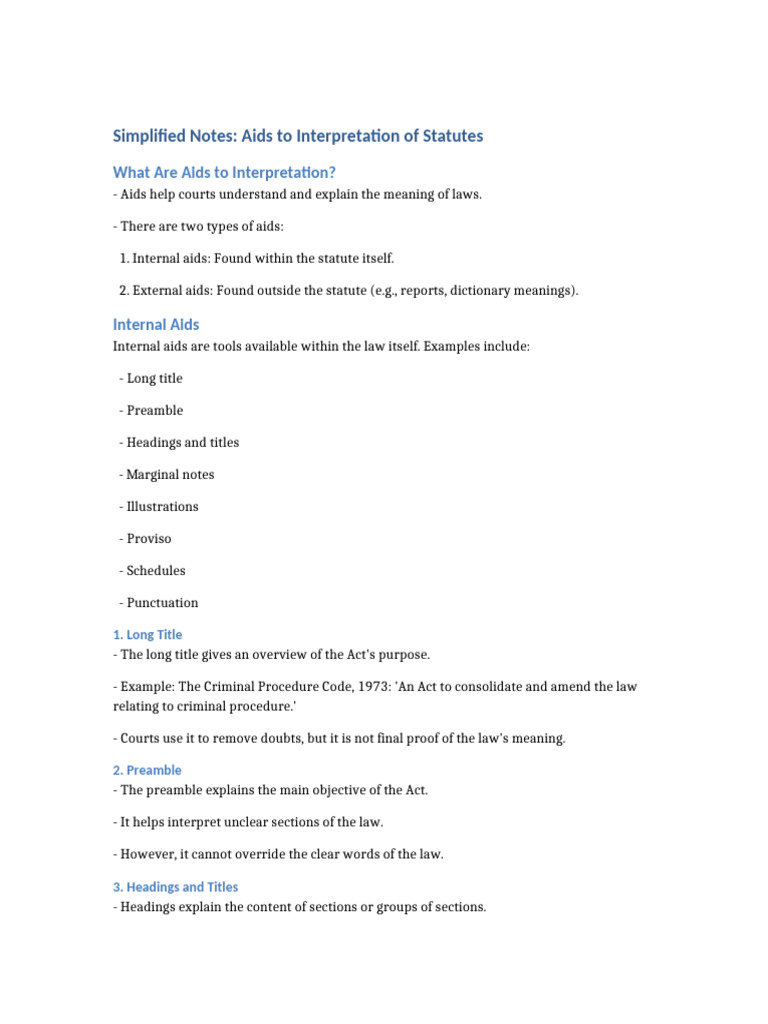 Aids to Statutory Interpretation Explained | PDF | Constitutional Law ...