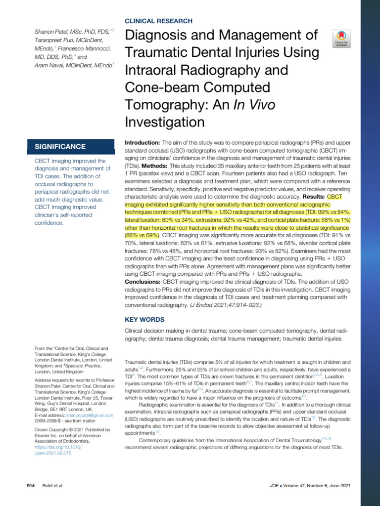 914.923 Traumatic Dental Injury CBCT PR | PDF | Medical Imaging ...
