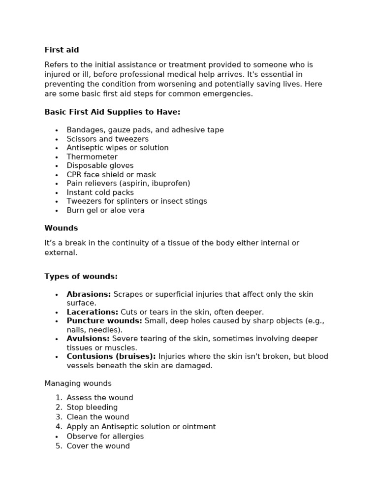 First aid for Outreach | PDF | Cardiopulmonary Resuscitation | Wound