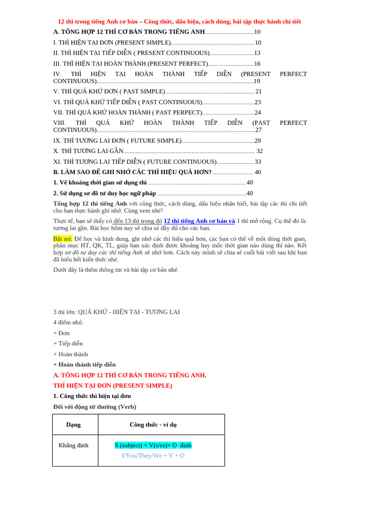12 Tenses | PDF