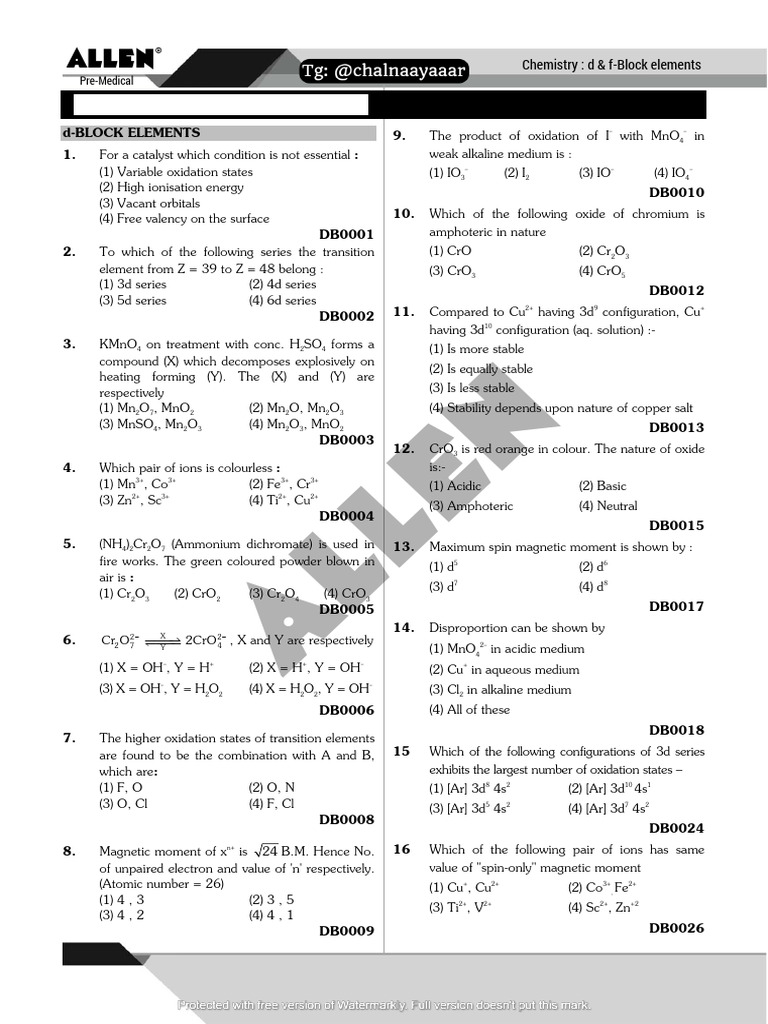 D F Block Elements Pdf Lanthanide Transition Metals