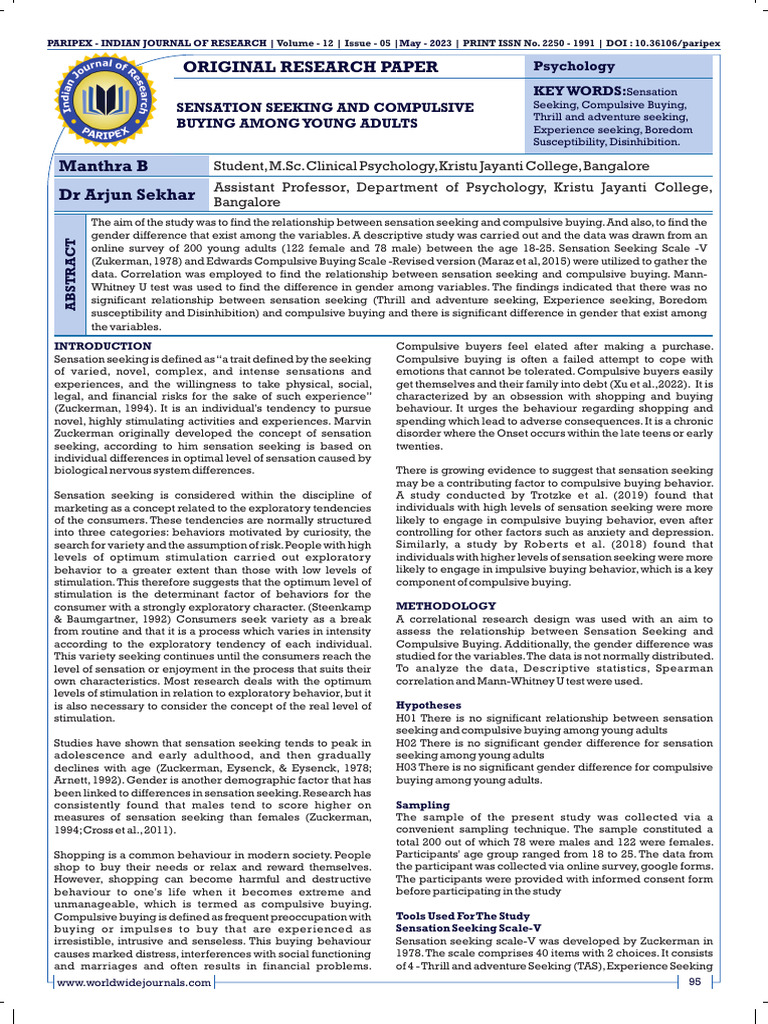Sensation Seeking & Compulsive Buying Study | PDF | Psychological ...