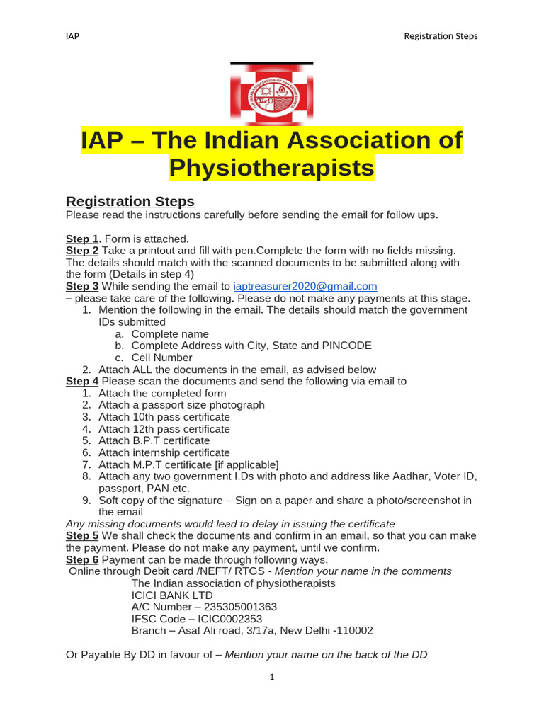 IAP Physiotherapy Registration Guide | PDF | Identity Document ...