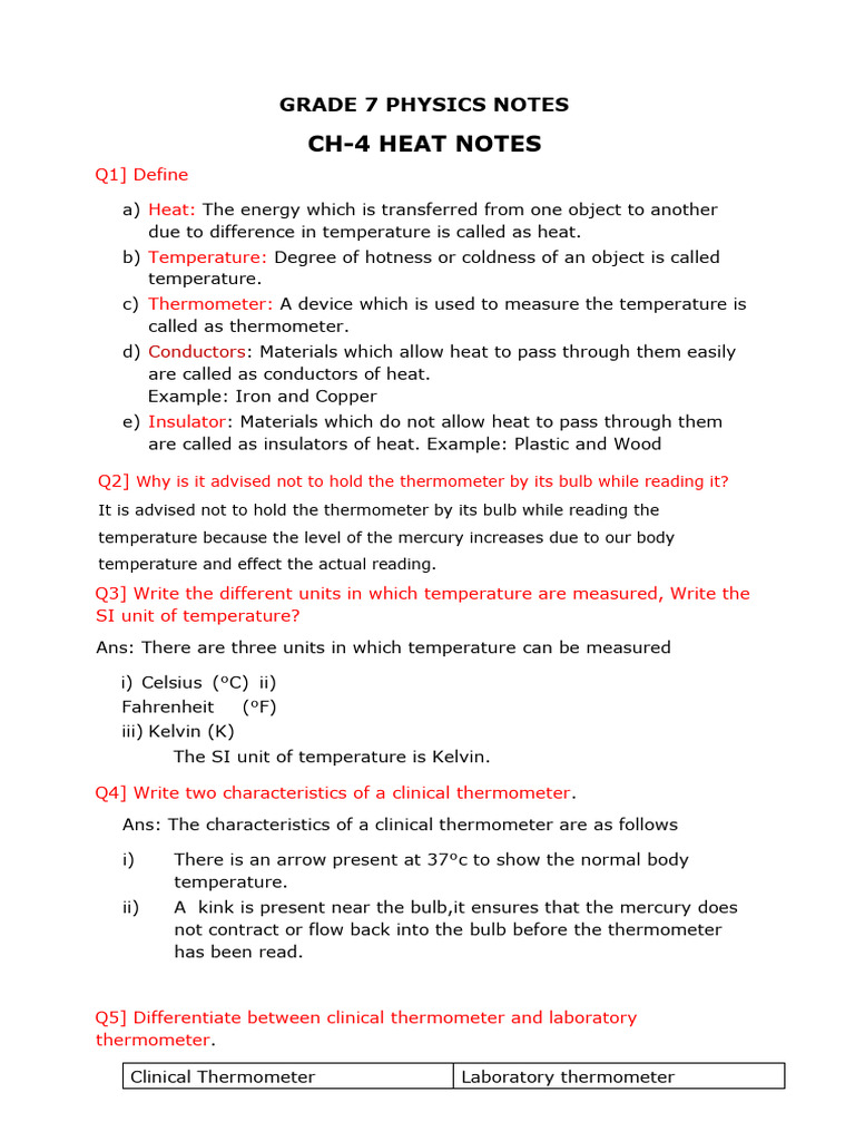GR 7 Ls Heat Reference Notes | PDF | Heat Transfer | Temperature