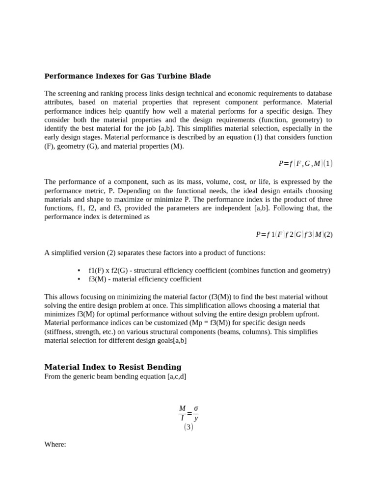 Material Performance Indices for Turbines | PDF | Bending | Beam ...