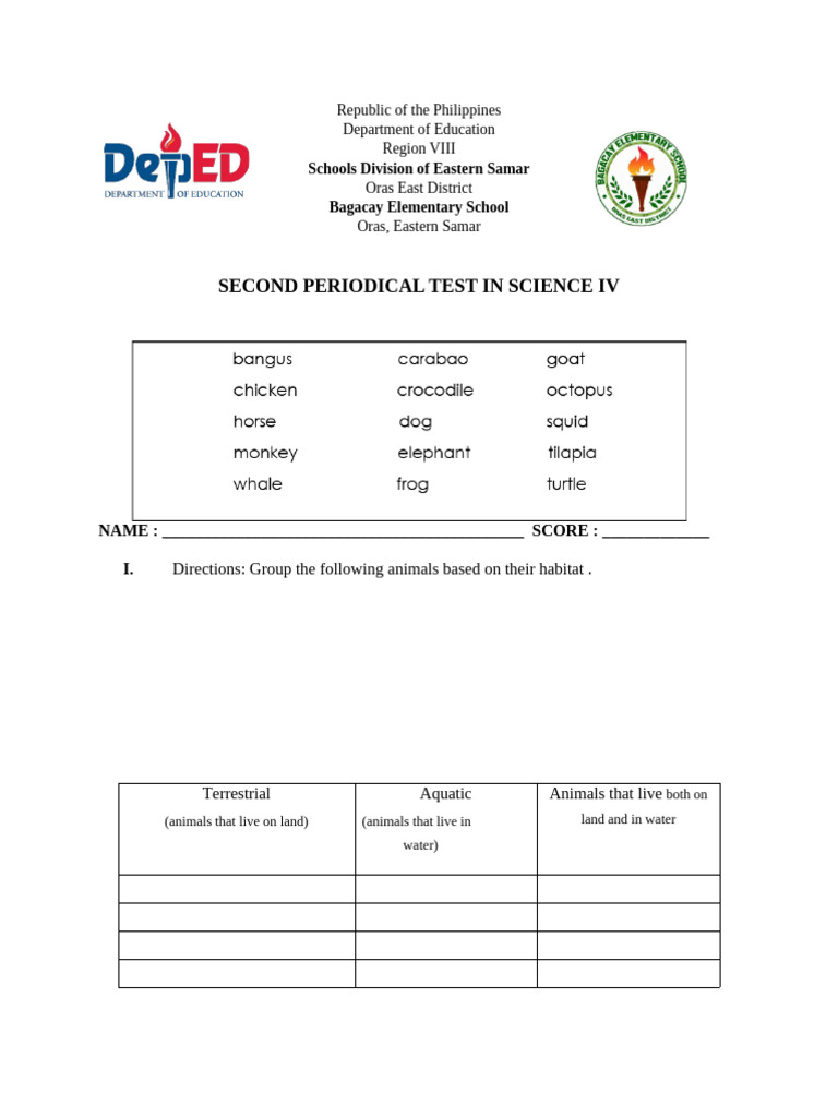 Science IV Periodical Test Guide | PDF | Plants | Pet