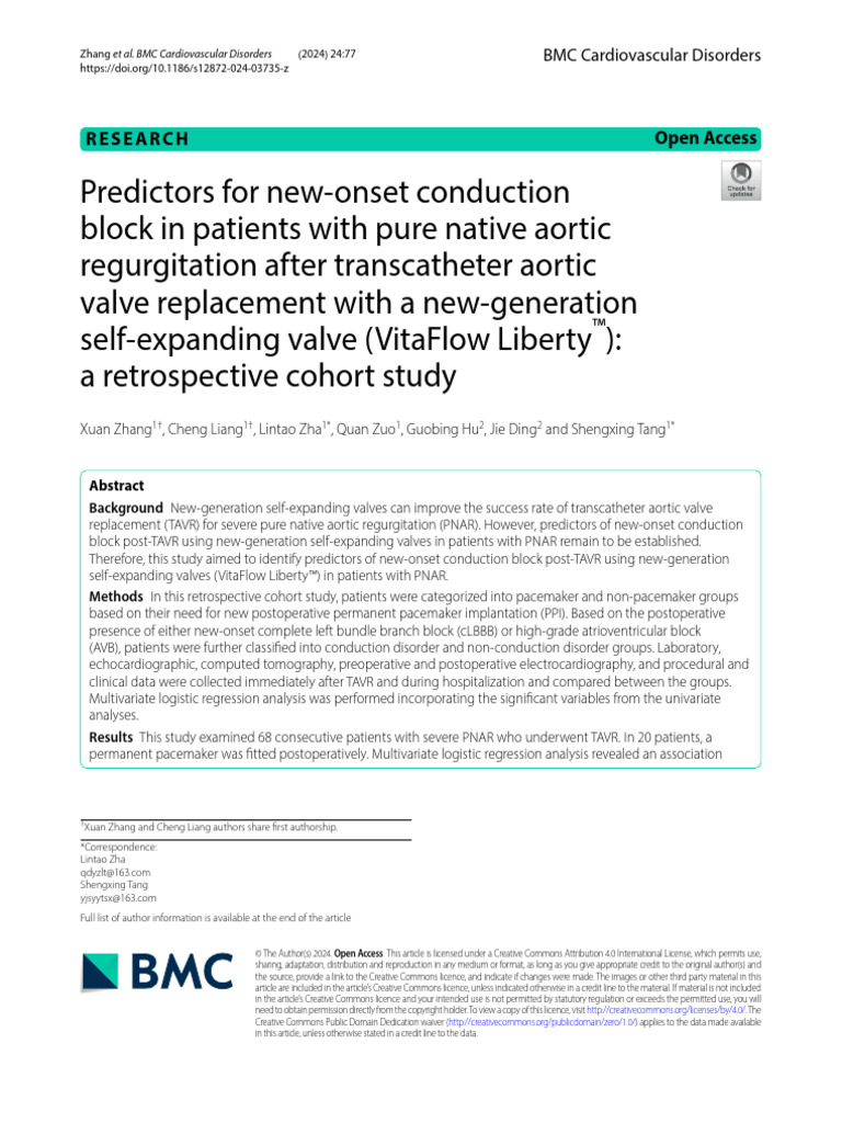 Predictors For New-Onset Conduction Block in Patients With Pure Native ...