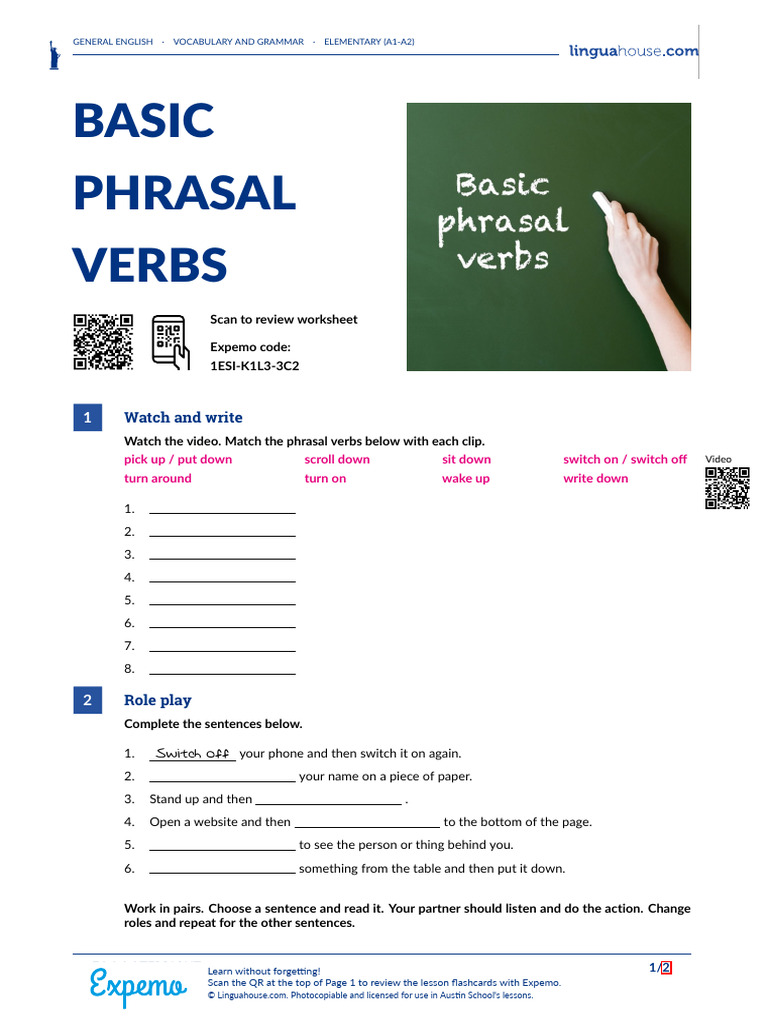 Basic Phrasal Verbs for A1 Learners | PDF | Object (Grammar) | Verb