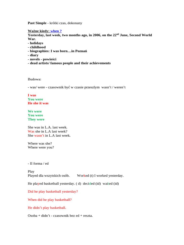 Understanding Past Tenses in English | PDF | Linguistics | Grammar