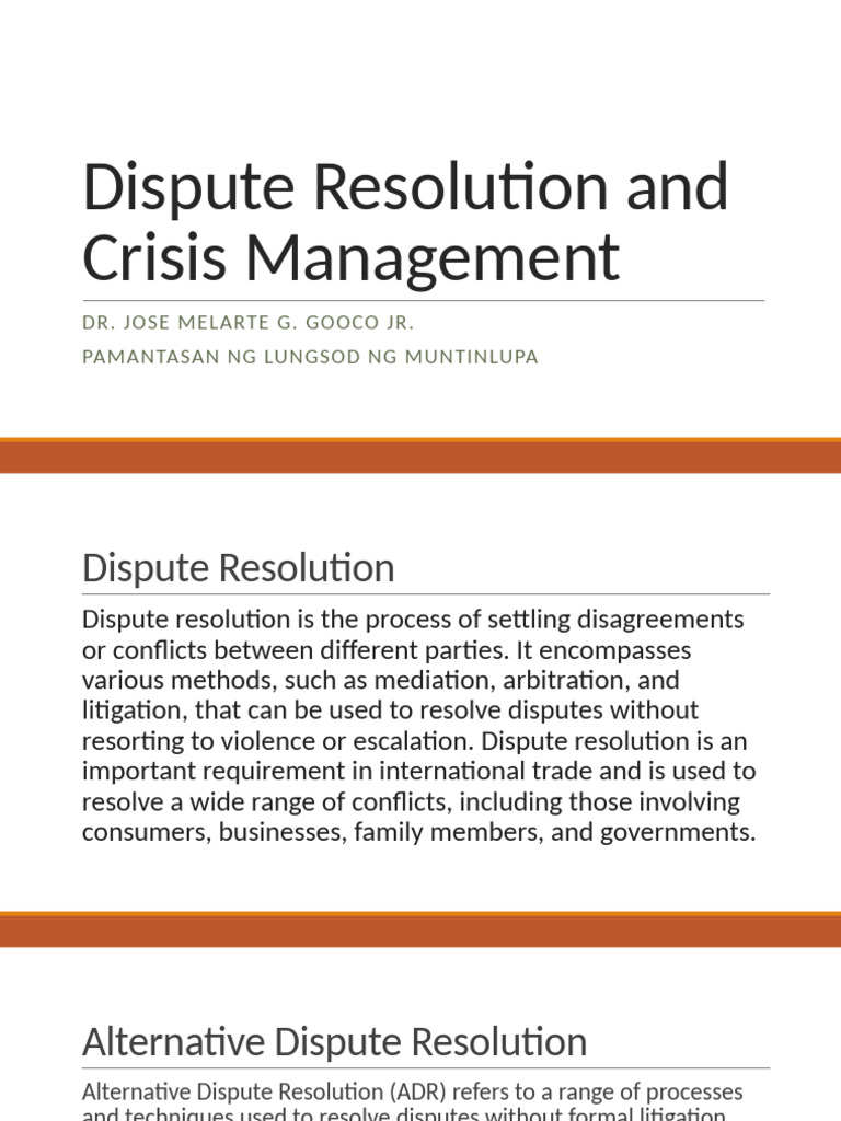 Dispute Resolution and Crisis Management | PDF | Alternative Dispute ...