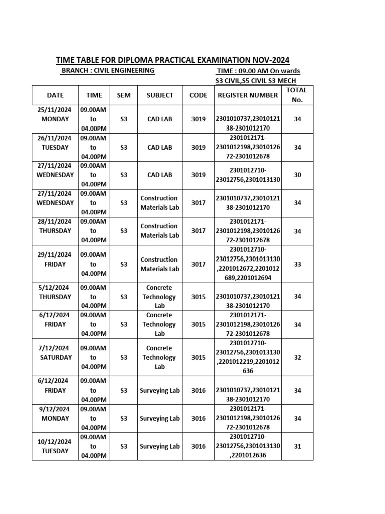 Time Table For Children
