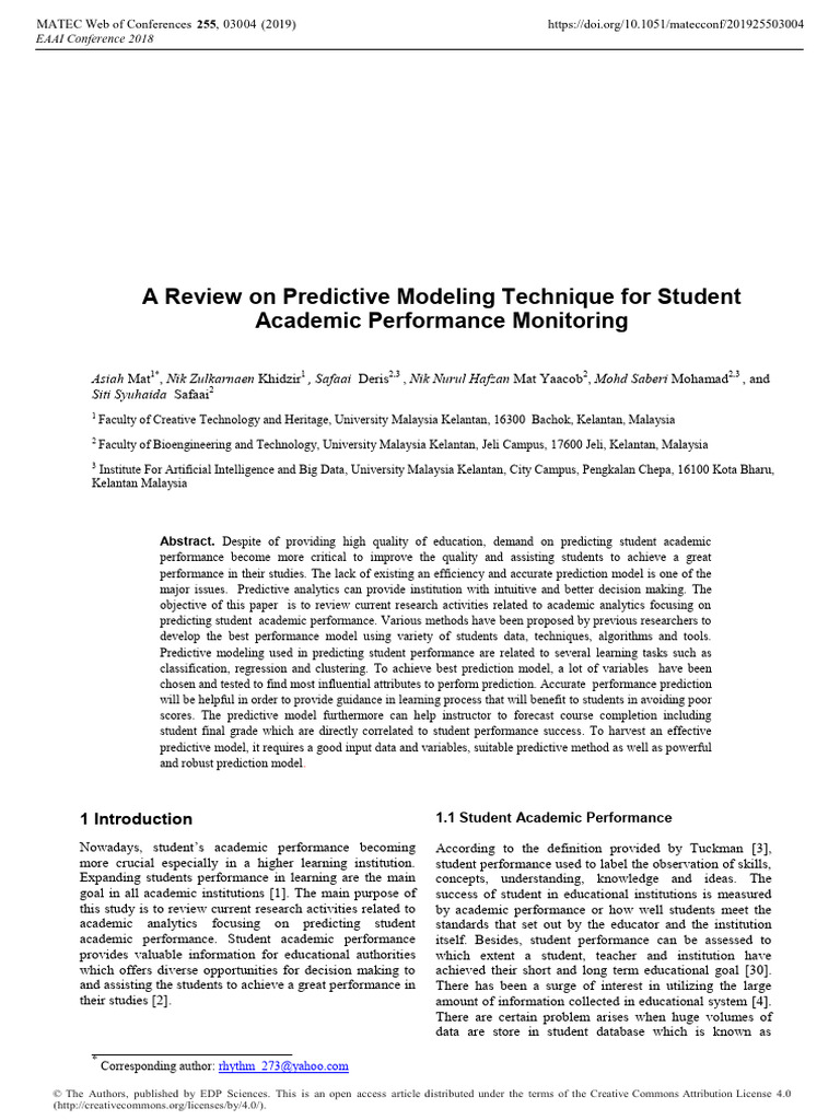 A Review On Predictive Modeling Technique For Student 53mkp8pasa | PDF ...