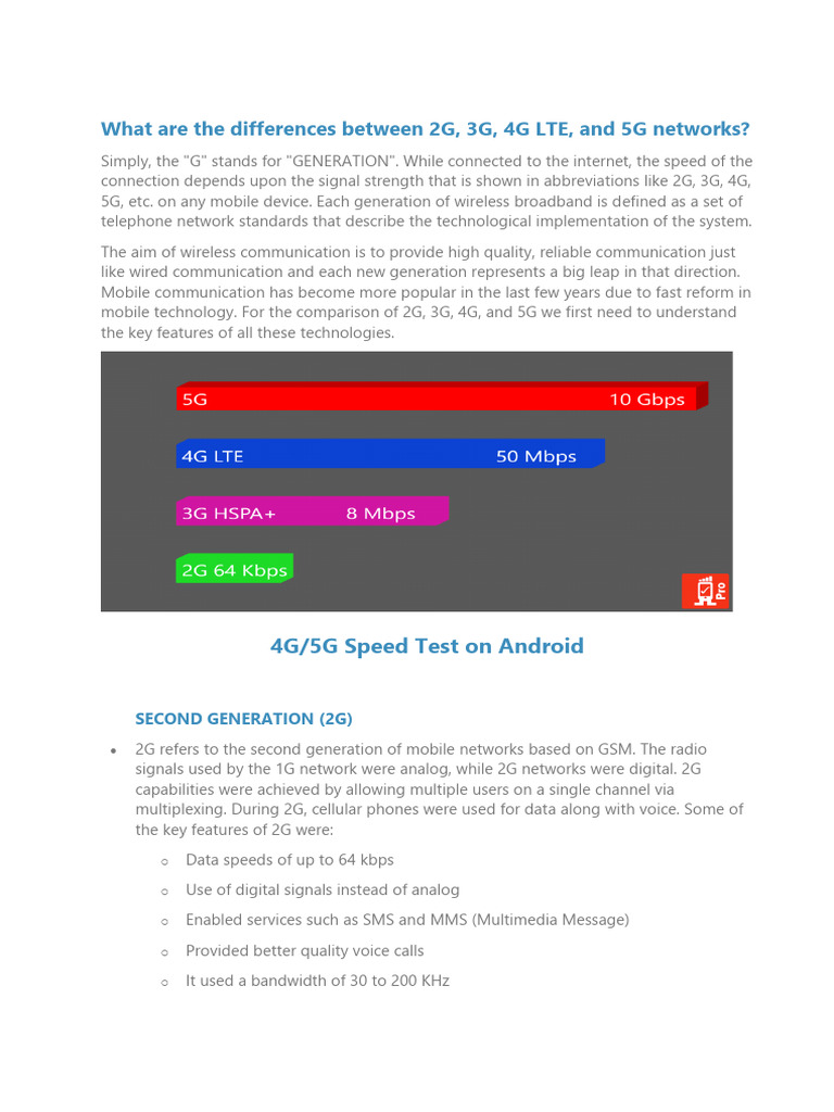 Differences Between 2 3 4 5G TECH | PDF | 4 G | 3 G
