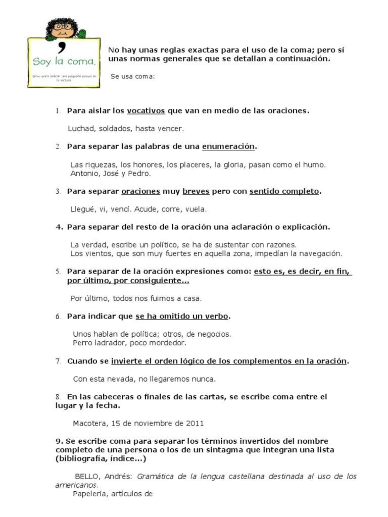 Normas para el uso de la coma | PDF | Oración (Lingüística) | Idiomas