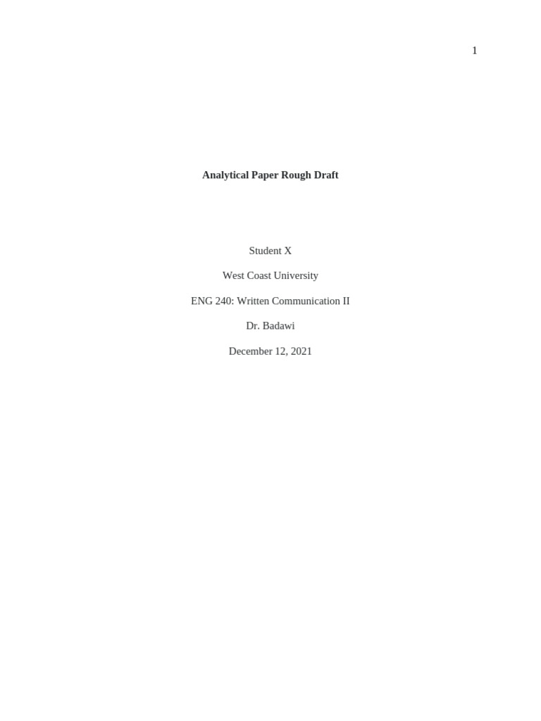 Week 6 Rough Draft Example-1 | PDF | The Yellow Wallpaper | Patriarchy