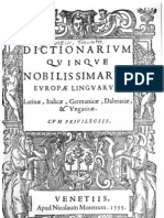 Dictionarium quinque nobilissimarum Europae linguarum, latinae, italicae, germanicae, dalmaticae et ungaricae