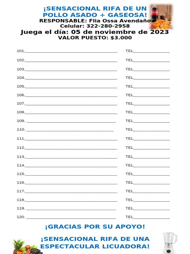 Rifa de Pollo Asado y Licuadora | PDF