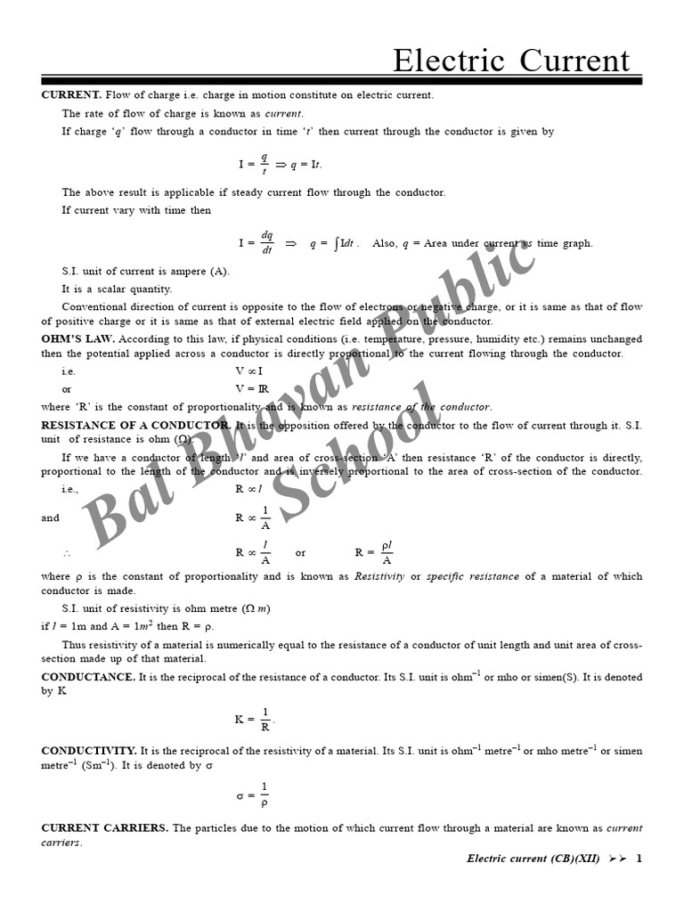 Current Electricity | PDF | Electrical Resistance And Conductance ...