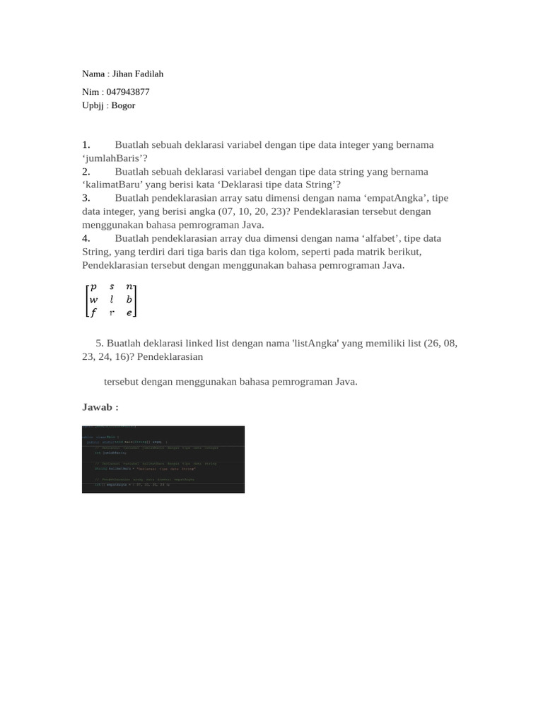 Deklarasi Variabel dan Struktur Data Java | PDF