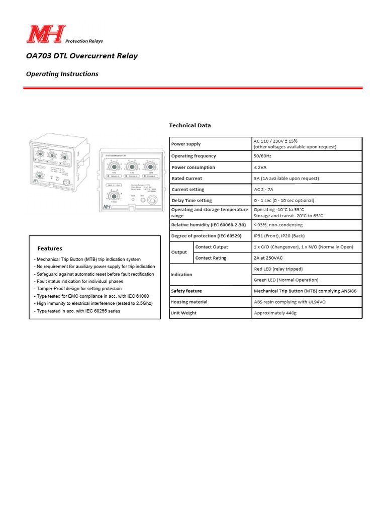 OA703E Overcurrent Relay Guide | PDF | Mains Electricity | Computer ...