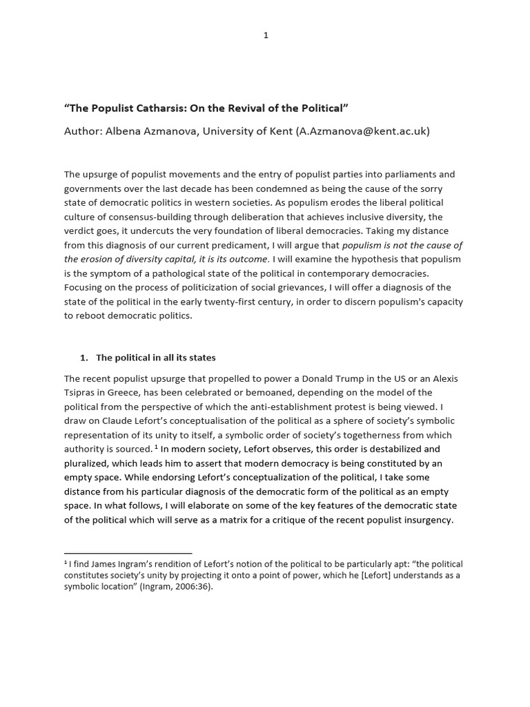 The Populist Catharsis On The Revival of | PDF | Populism | Neoliberalism